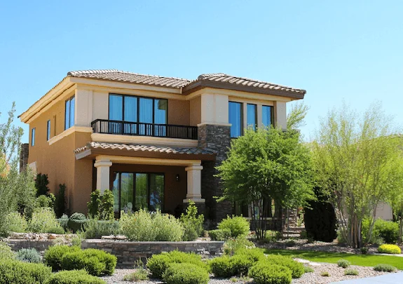 Two-story Arizona desert home with landscaped yard – residential pest control