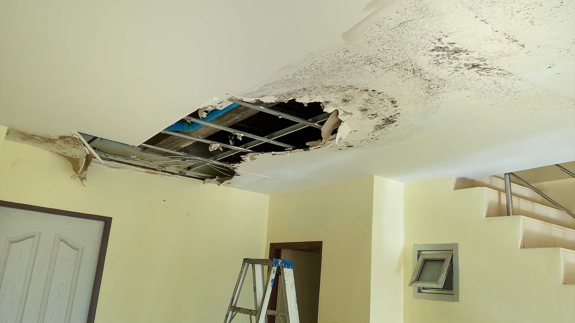 Roof leak interior damage