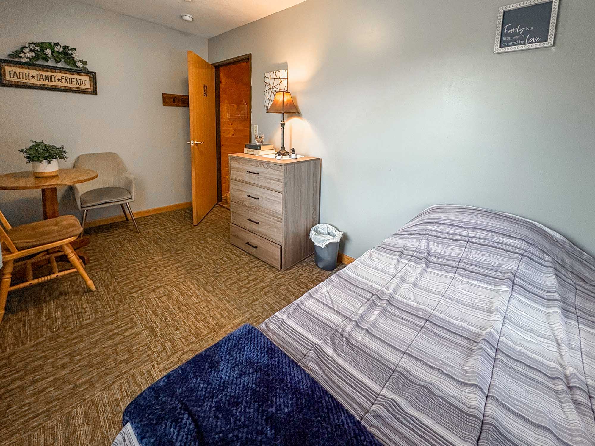 Brookside apartment room looking at the entry door