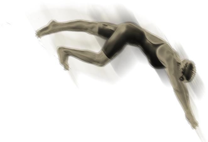 A swimmer in a dive position