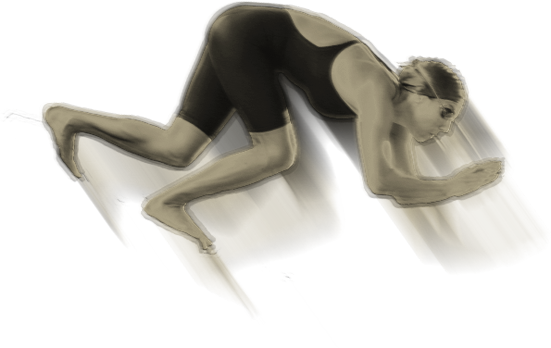 A swimmer launching into a dive