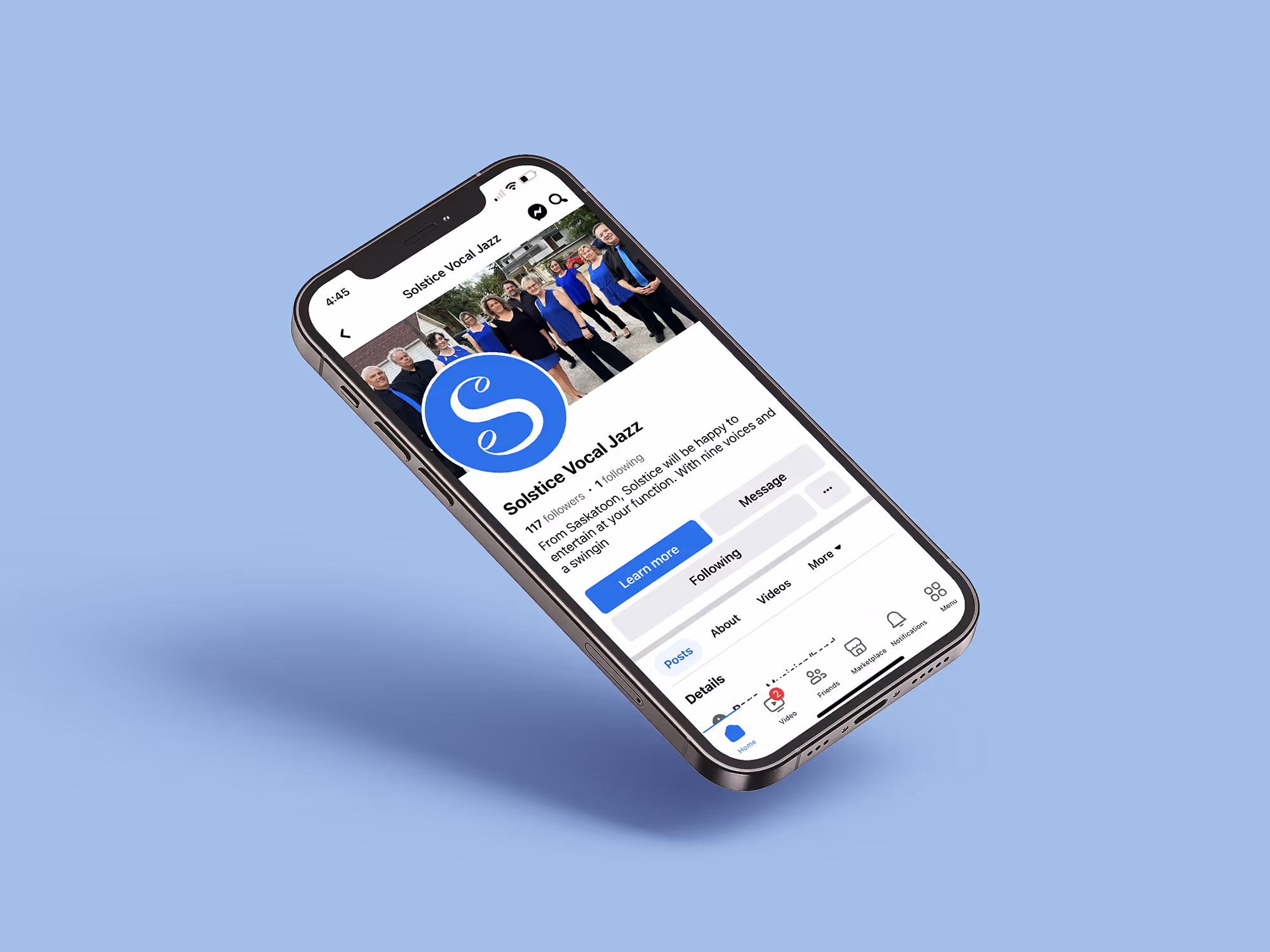 Phone with Solstice logo on Facebook page