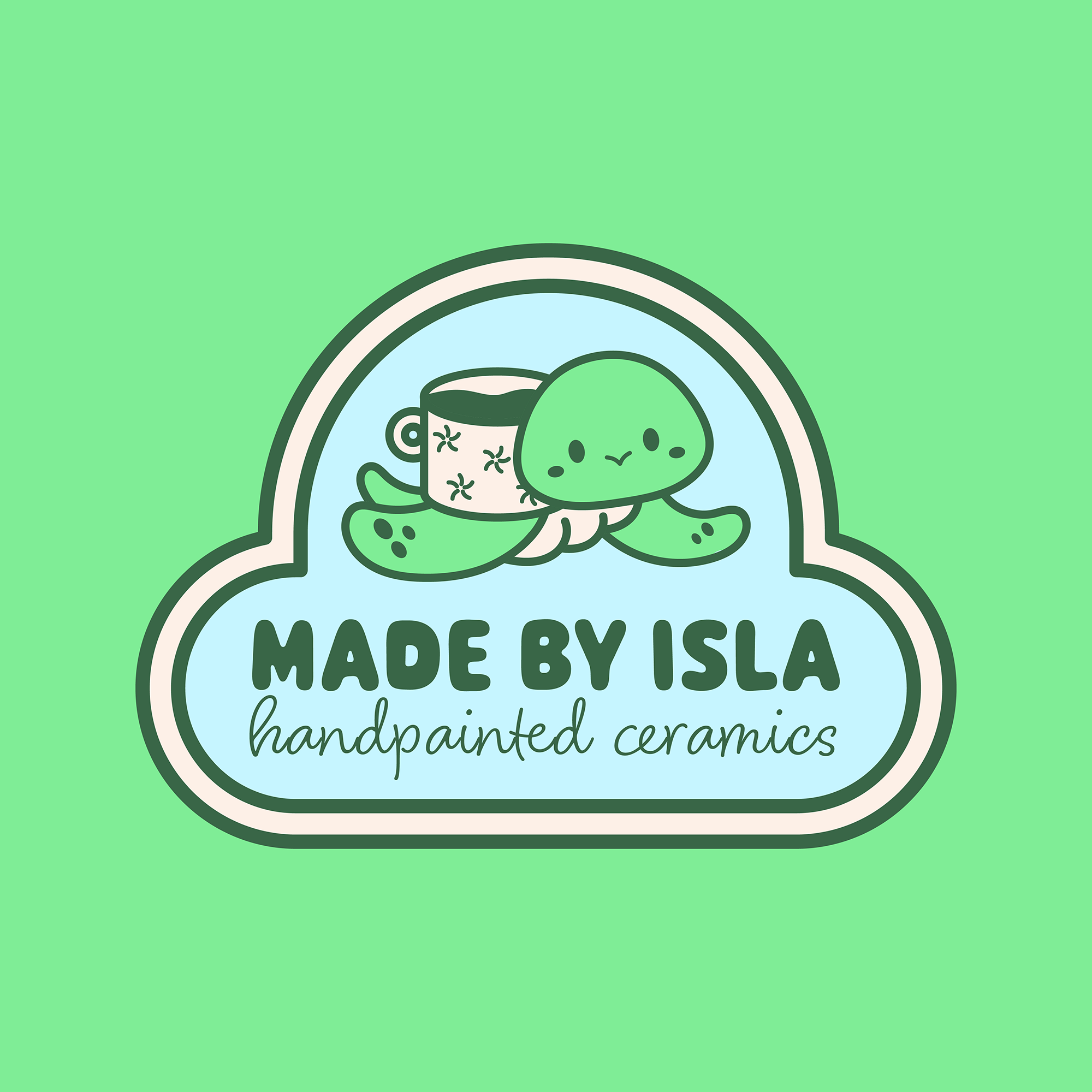 Made by Isla logo featuring turtle on green background