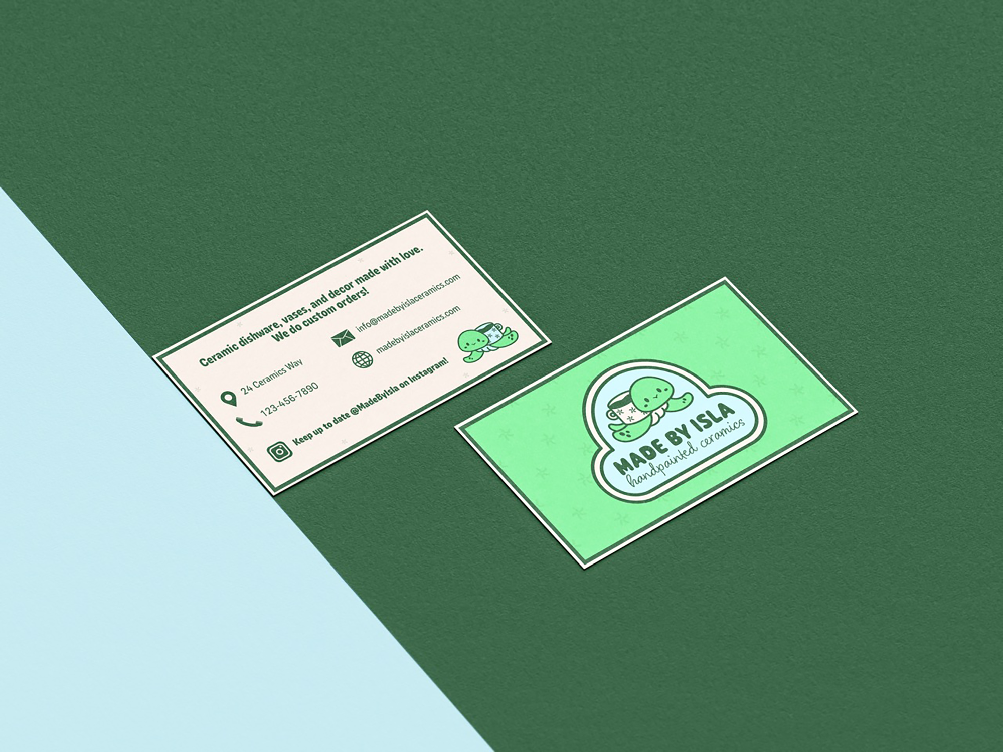 Made by Isla front and back of business cards