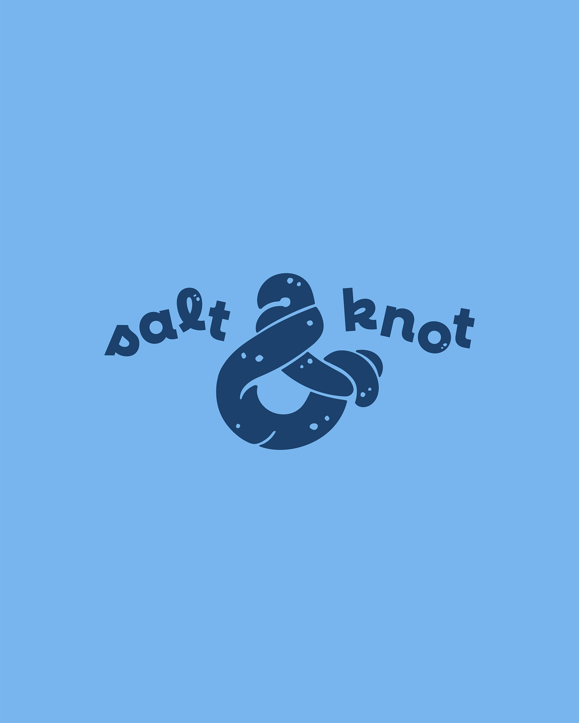 Salt & Knot dark blue logo on light blue background
