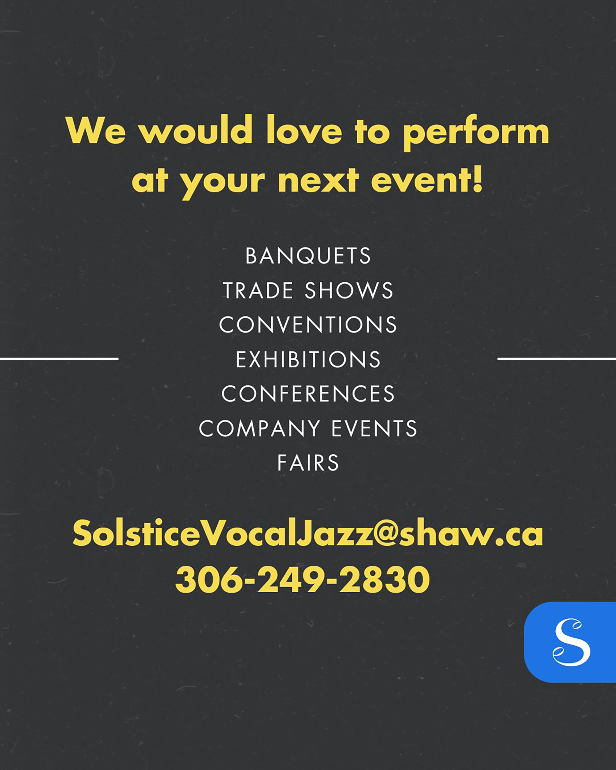 Solstice social media template: we would love to perform at your next event