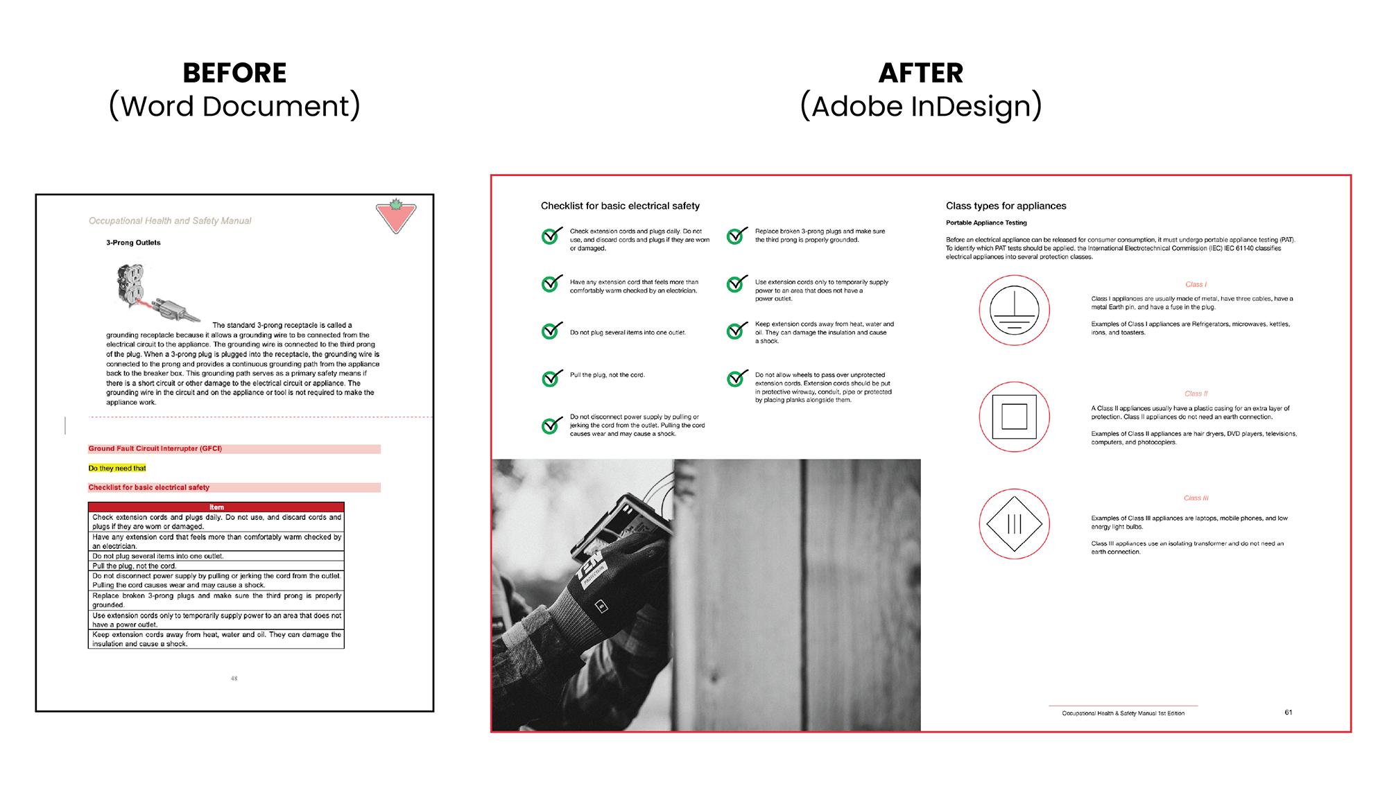 Before and after examples of Canadian tire safety manual