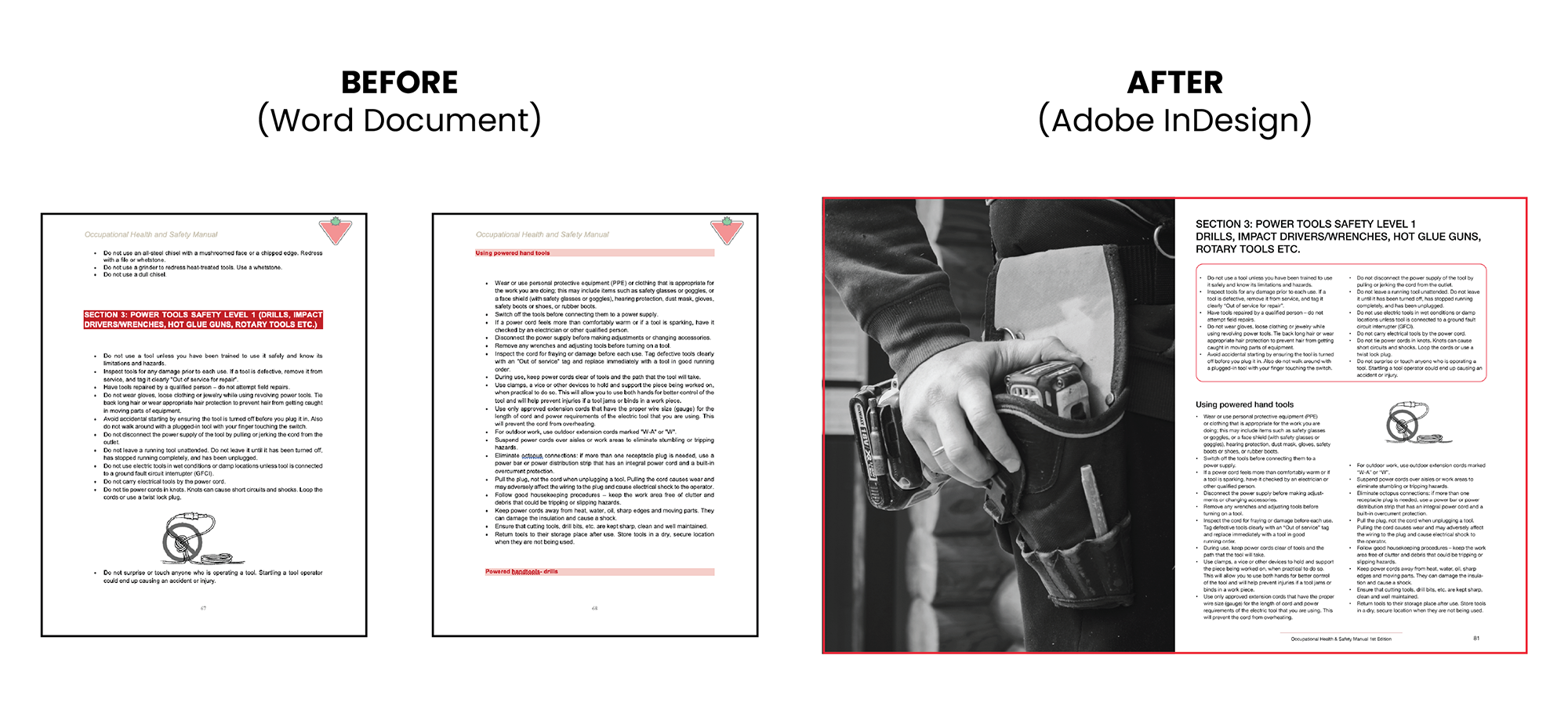 Before and after examples of Canadian tire safety manual