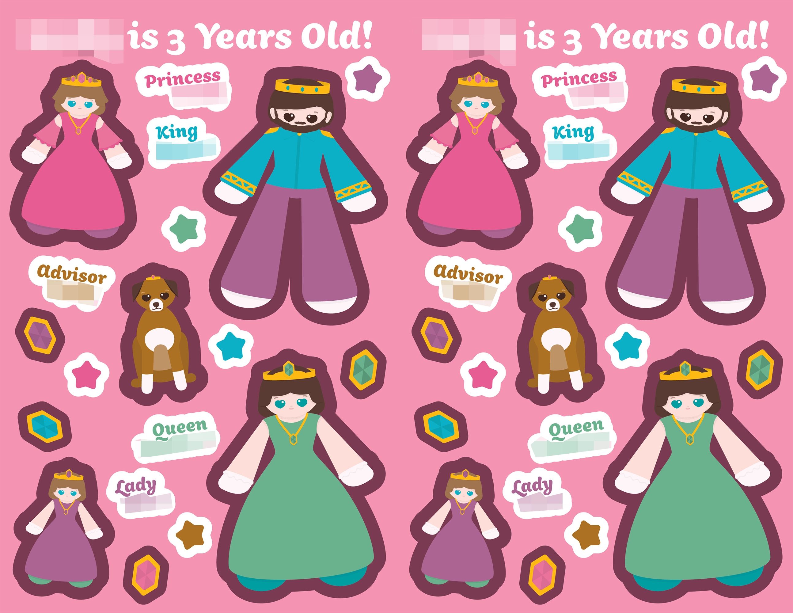 Digital design of princess themed sticker sheets