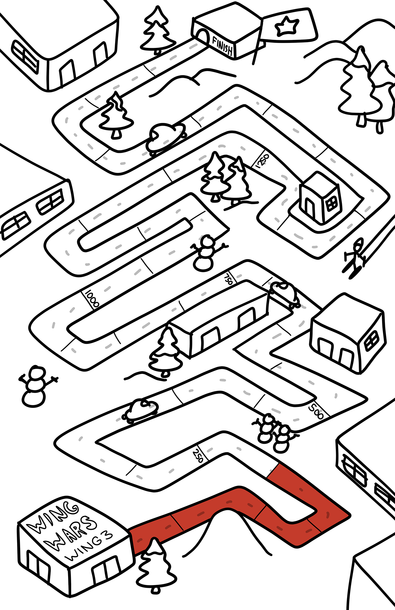 Rough draft of the tracker poster with a winter city theme