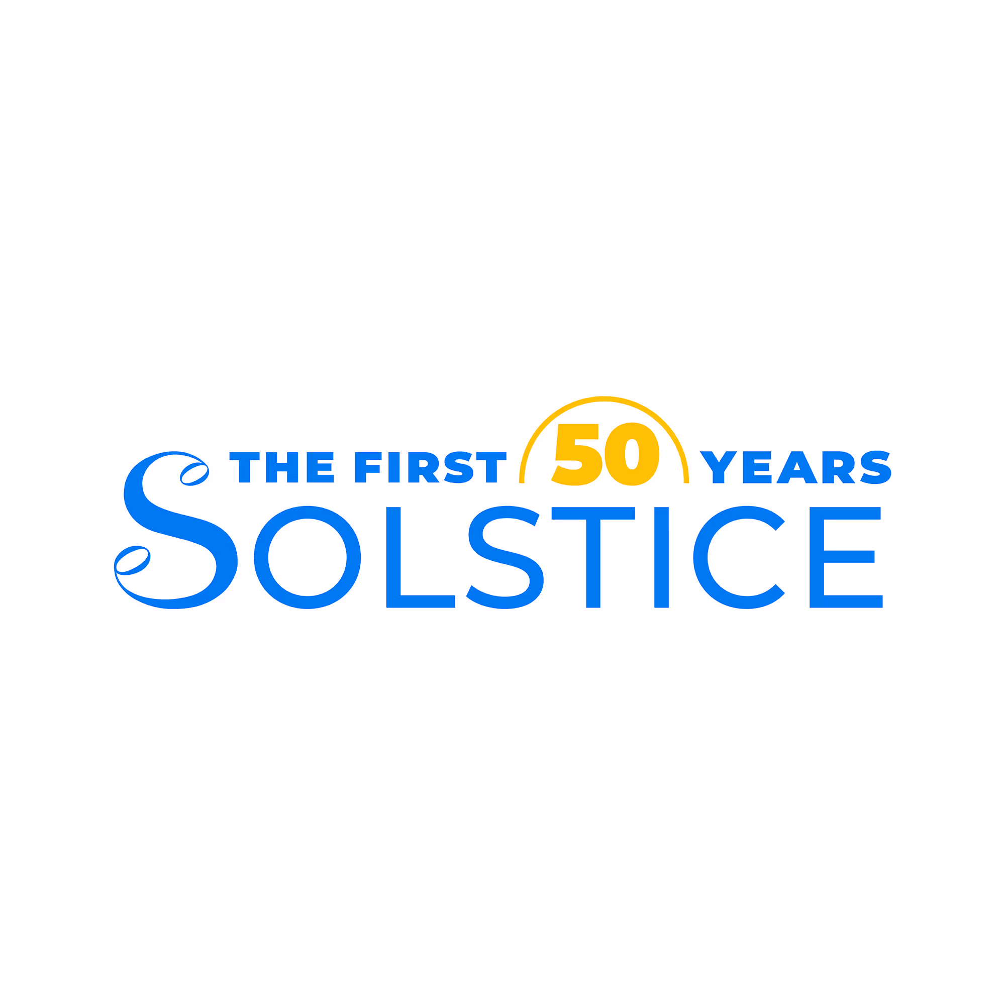 Solstice anniversary logo reading 'solstice: the first 50 years'