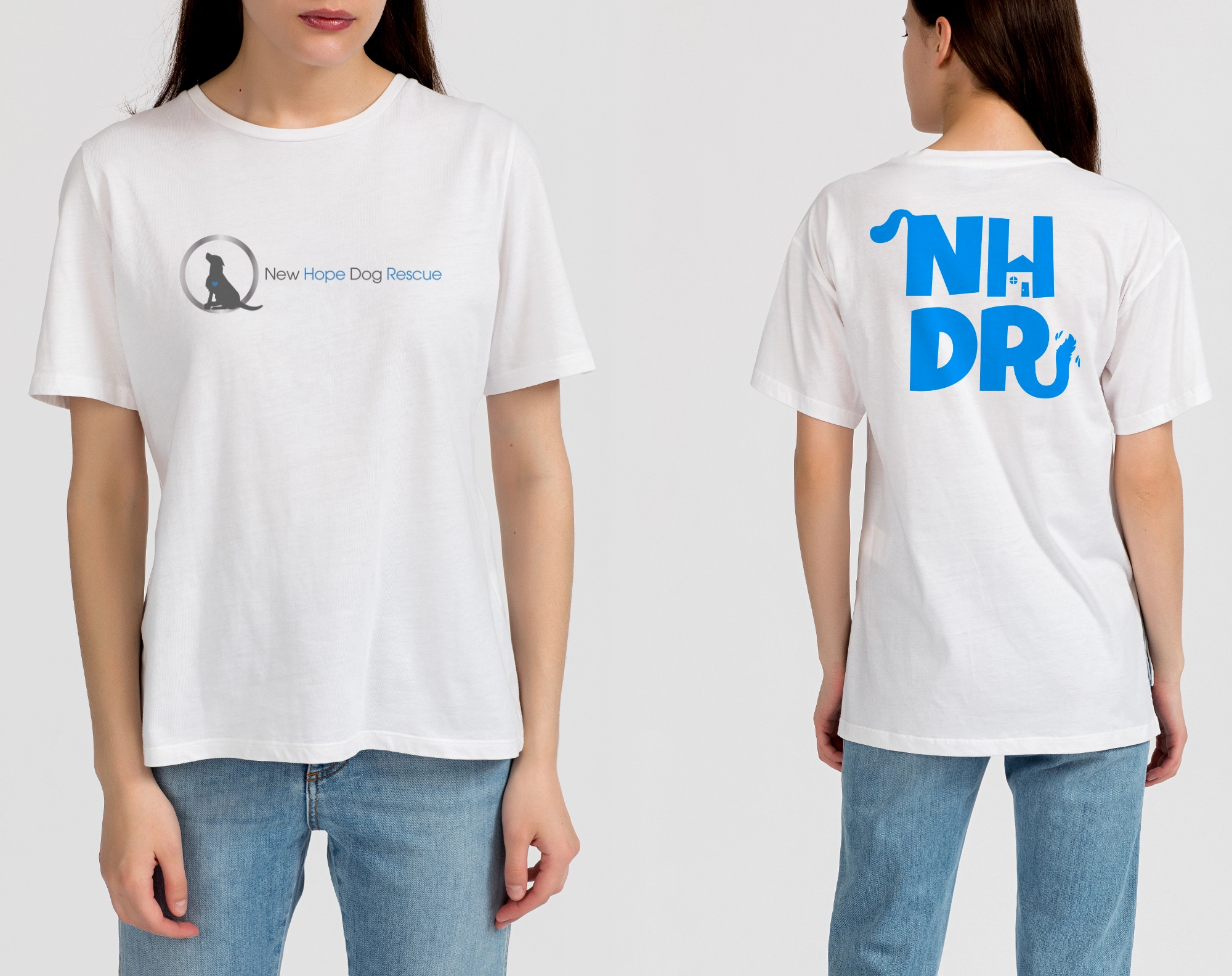 NHDR tshirt with logo on front and letters NHDR on back with house, dog tail and ear