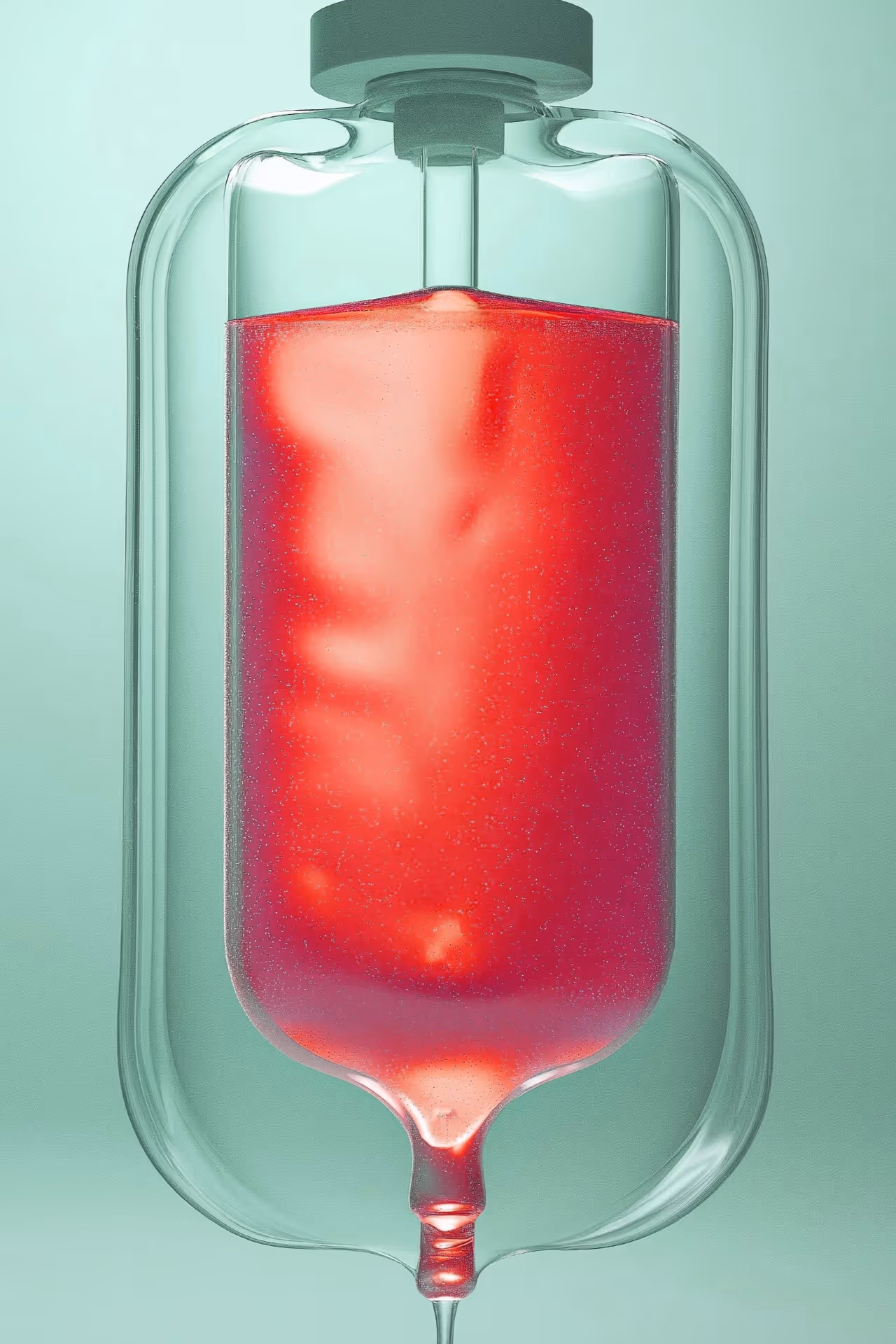 A red liquid is in a clear container.