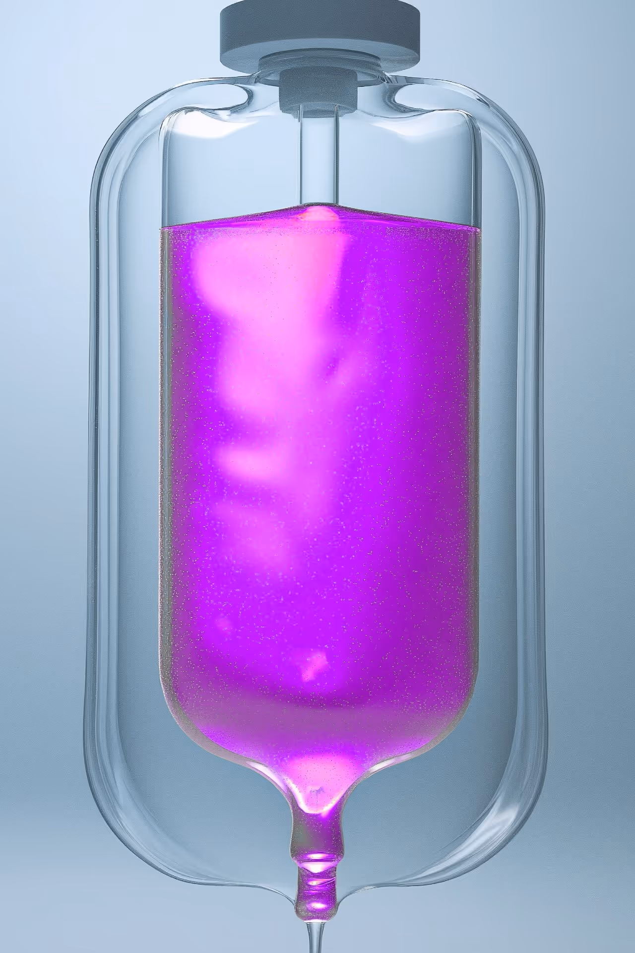 A purple substance is in a clear container.