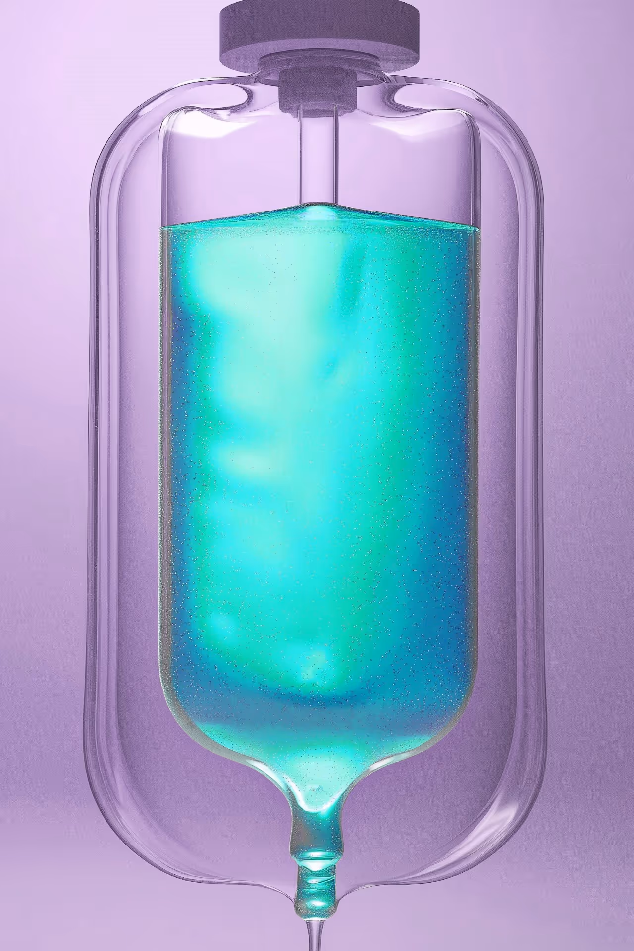 A purple and blue liquid in a glass container.