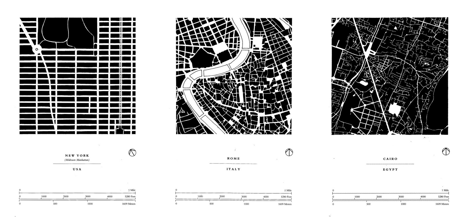 Three city street networks with varying levels of permeability