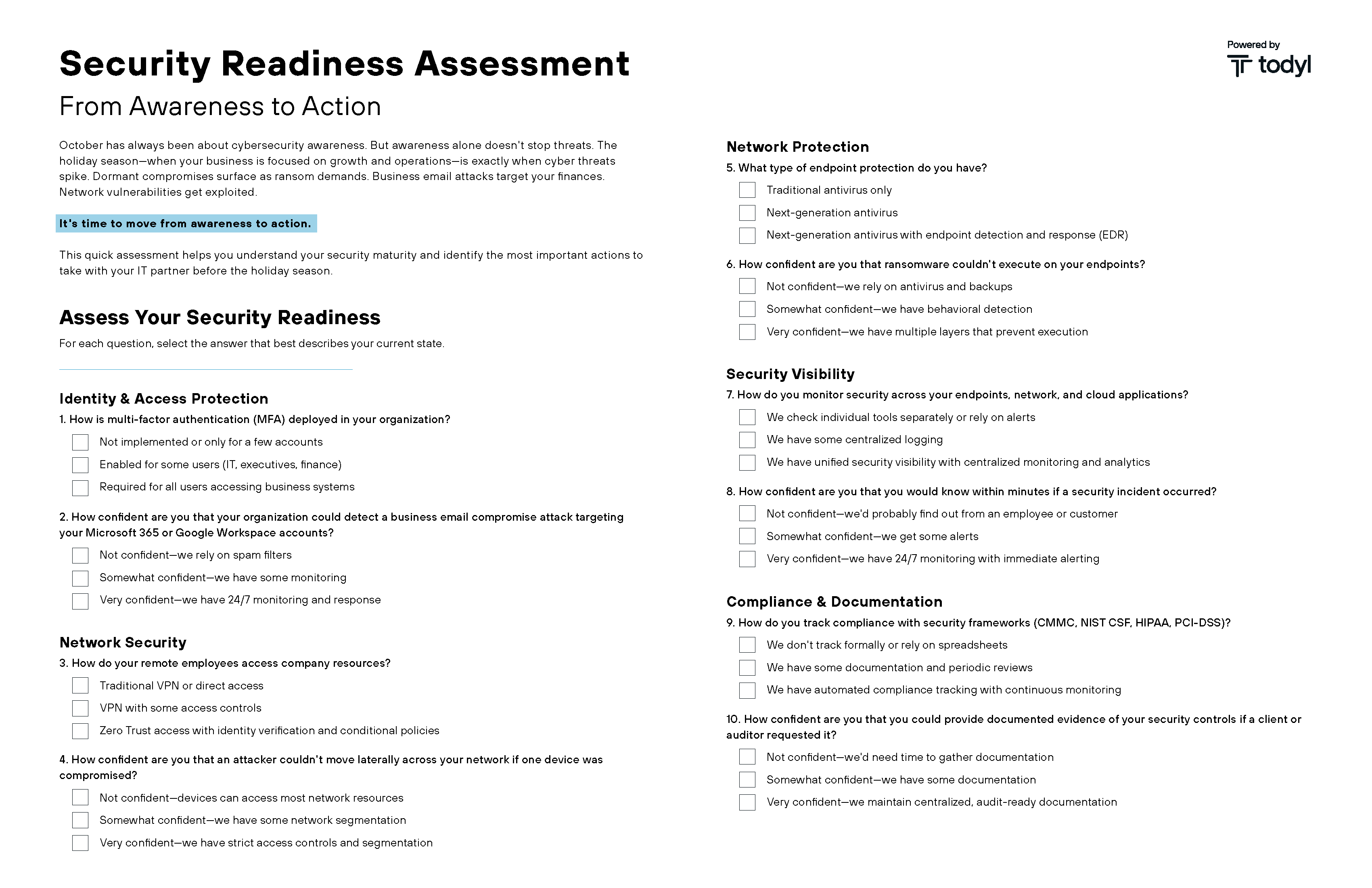 A cover of a two-pager for a security readiness assessment