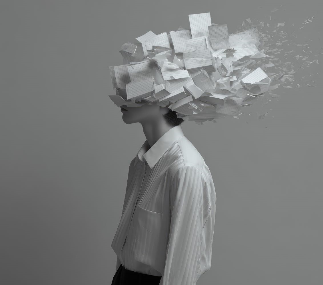Image depicting a mind exploding with overwhelm caused by manual busywork, and undocumented processes.