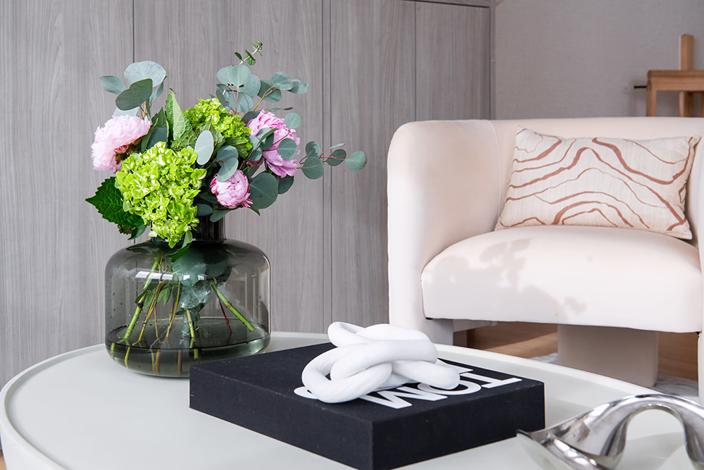 Staging of Living Room in NYC Upper East Side Duplex.