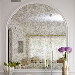 Antiqued Mirror in Modern Dining Room.