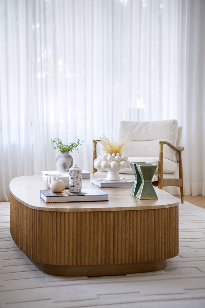 Elegant NYC Living Room With Coffee Table.