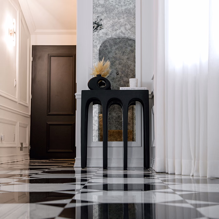NYC entryway design with storage, flooring, and lighting.