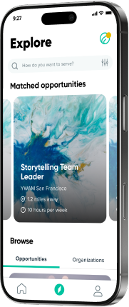 Flourish explore screen on volunteer app