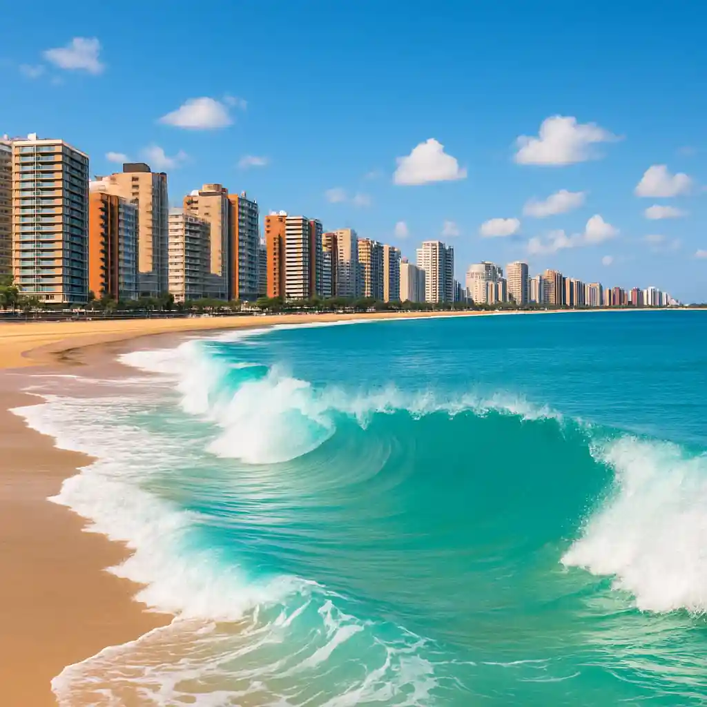 HYROX Fortaleza 2026 – beachfront skyline and athletes celebrating on Brazil’s tropical coast near Centro de Eventos do Ceará
