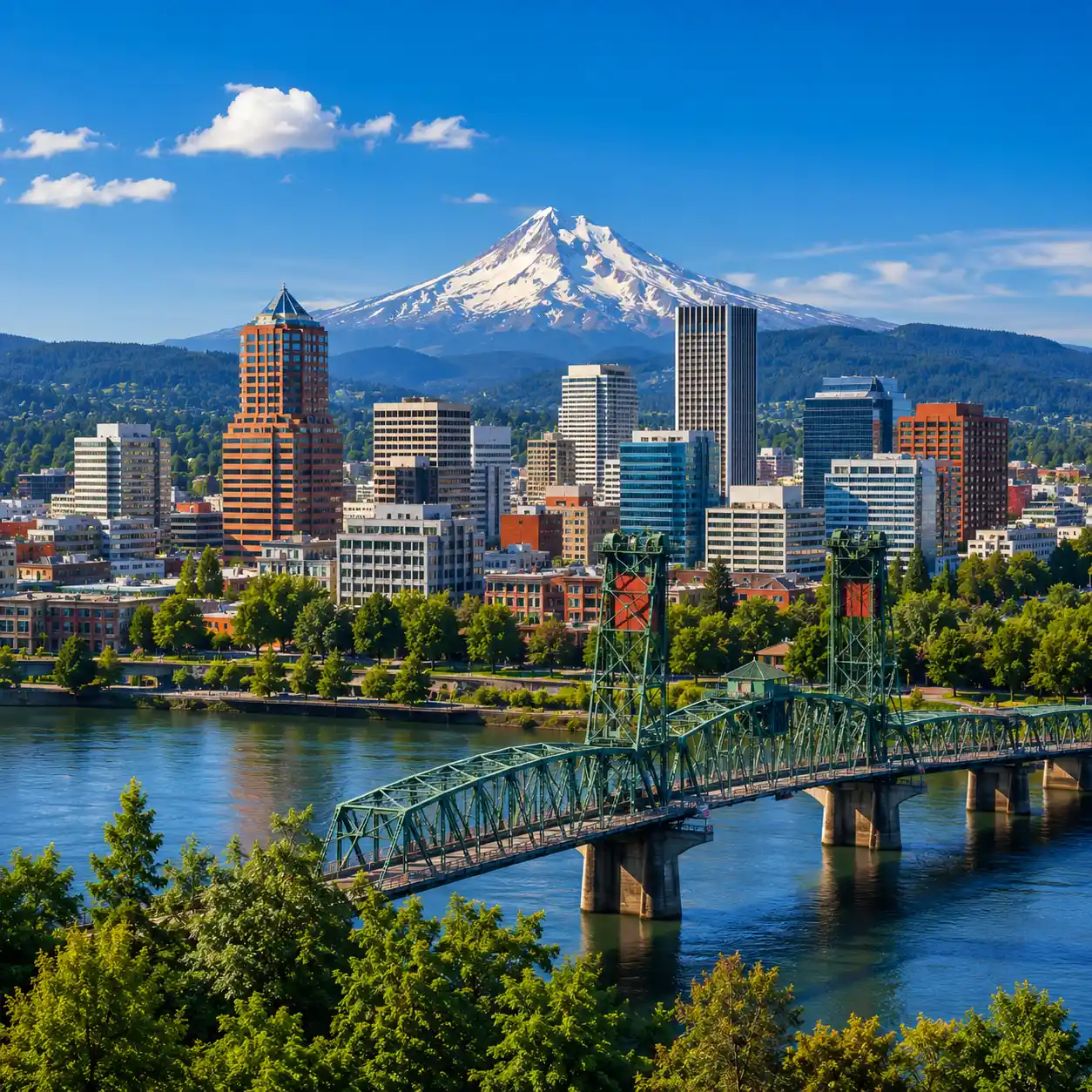 Portland skyline with Mount Hood in the background – HYROX Portland 2027 race backdrop.