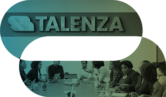 Talenza logo with people in a conference room