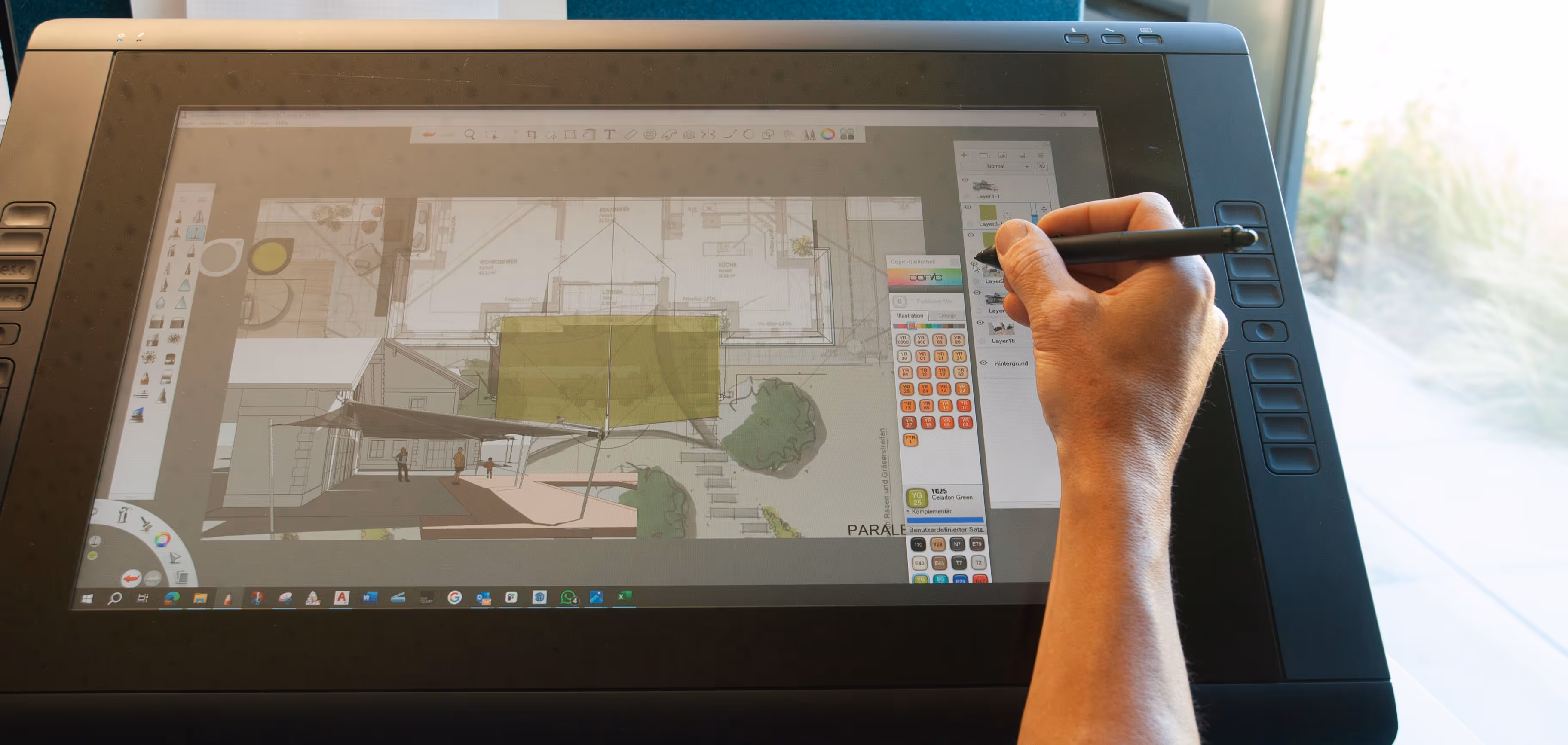The screen of a SunSquare planner who works on designs for clients with the help of modern 3D visualization software.