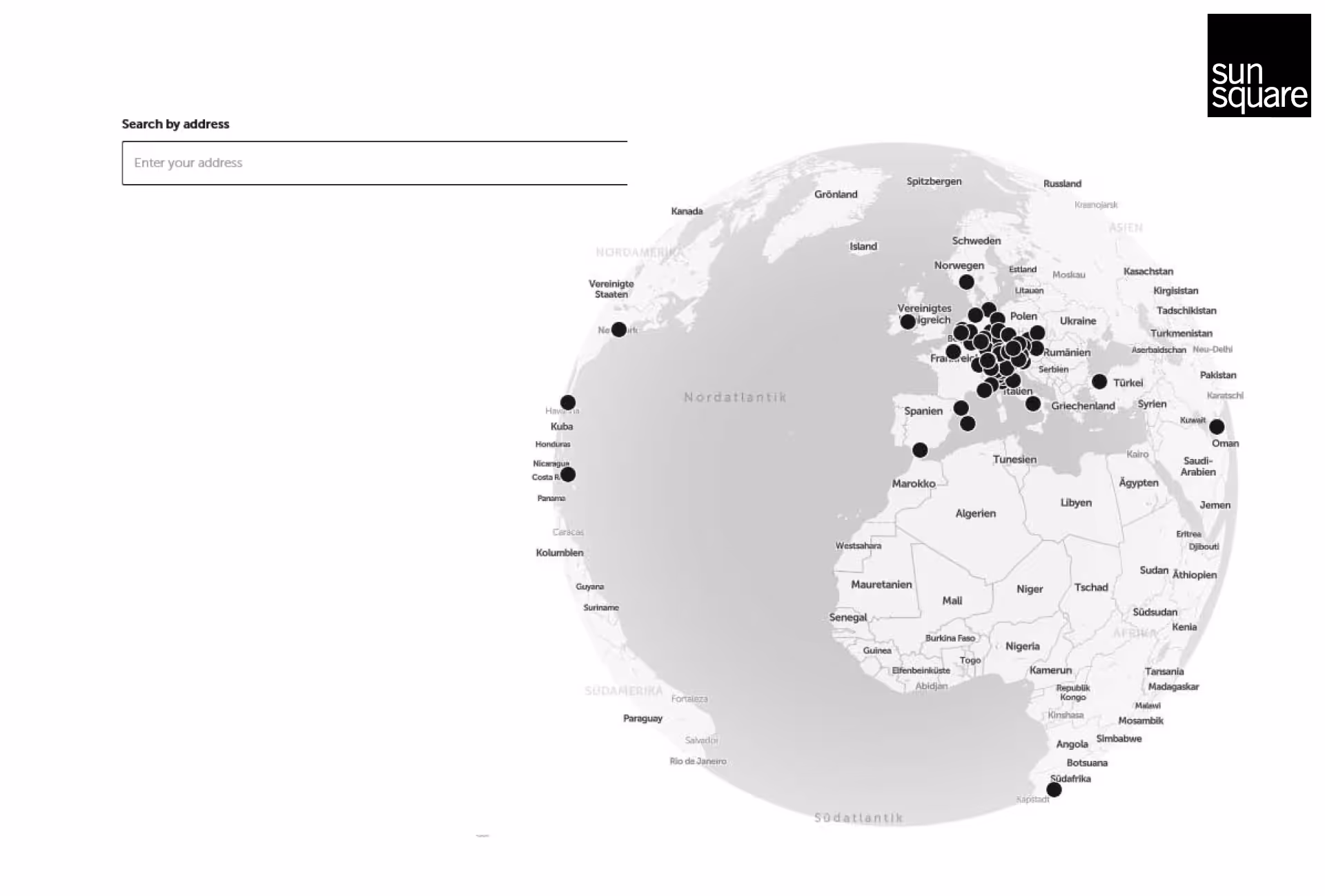 SunSquare partner search via an interactive map - address search.