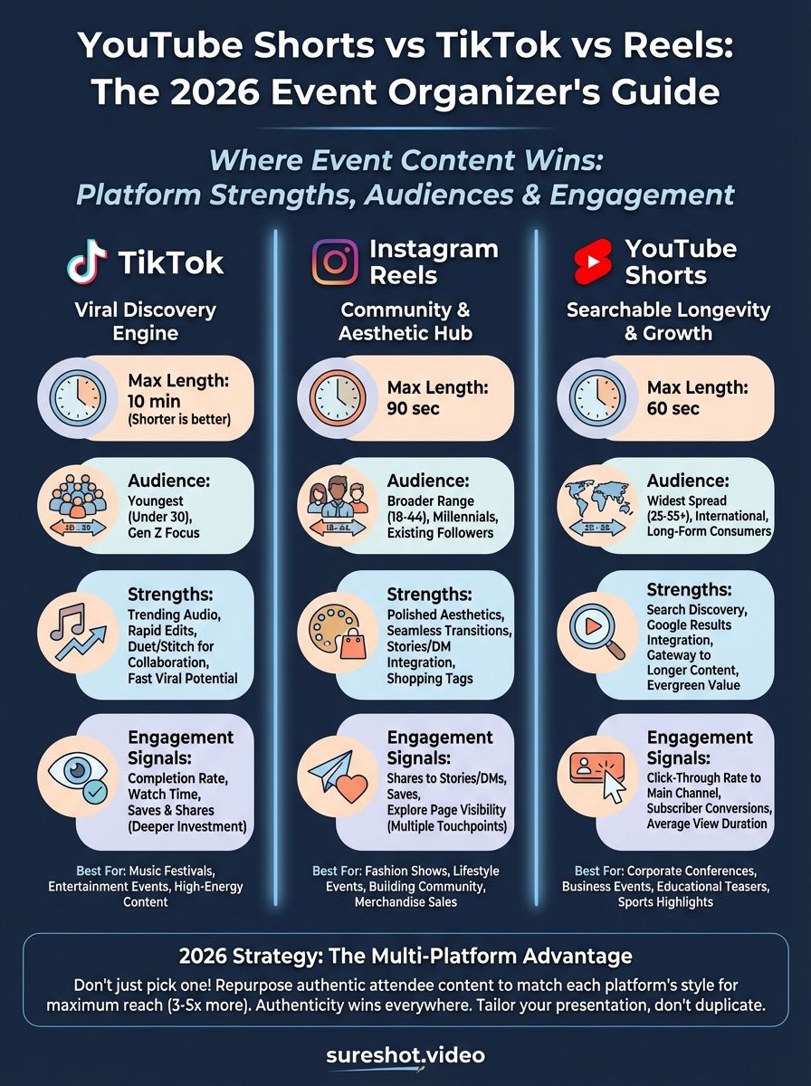 youtube shorts vs tiktok vs reels infographic