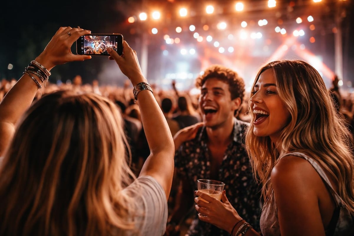 Event attendees creating authentic videos vlog content