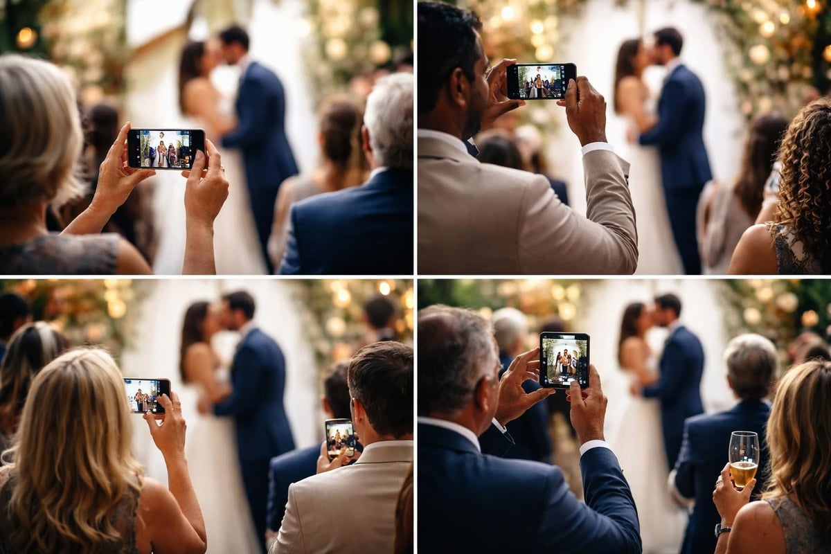 Multiple guest perspectives capturing a wedding moment