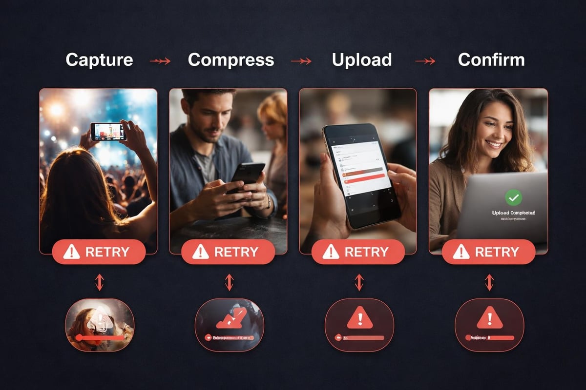 Mobile upload workflow steps