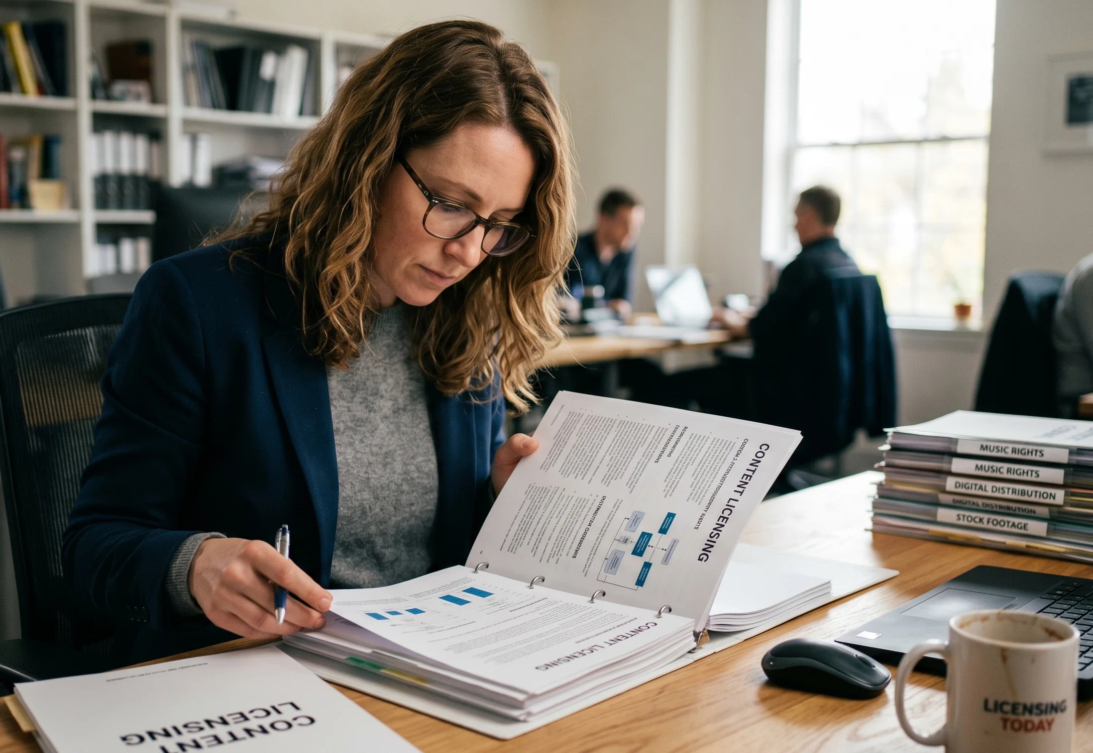 Content Licensing Definition: Types, Rights and Examples — woman reviewing licensing documents