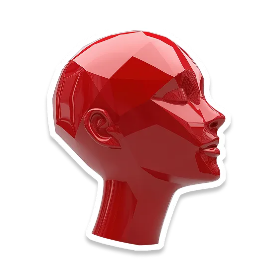 A image of red persons head sculpture.