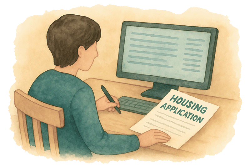 An illustration of someone reviewing a housing application