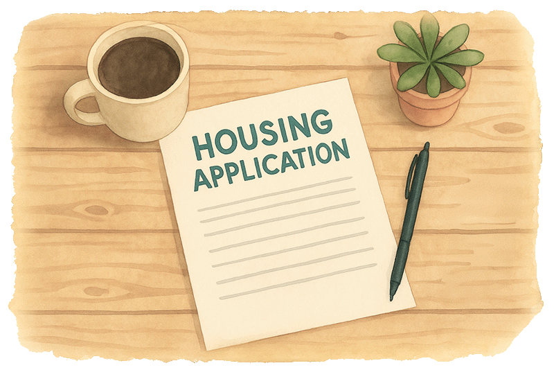 An illustration of a housing application on a desk