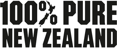 Logo text reading '100% Pure New Zealand' with a silhouette map of New Zealand integrated into the percentage symbol.