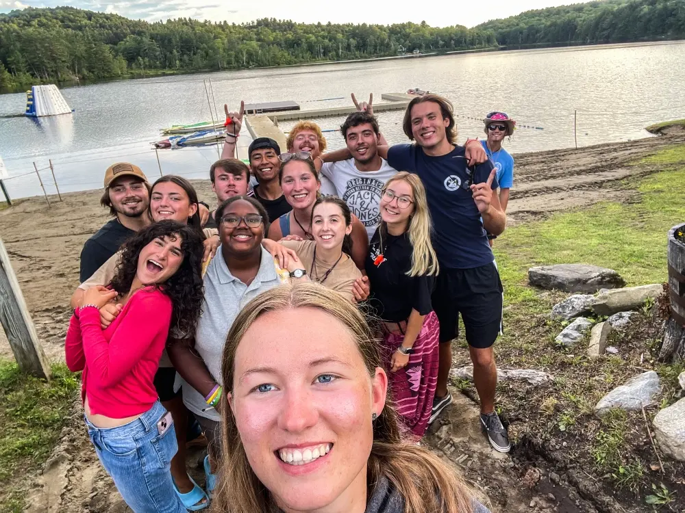 Selfie by the water with Australian students at AmeriCamp AU summer camp in USA