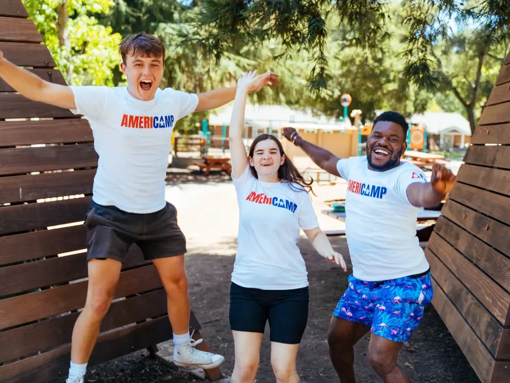 Australian students celebrating together at AmeriCamp AU summer camp in USA.