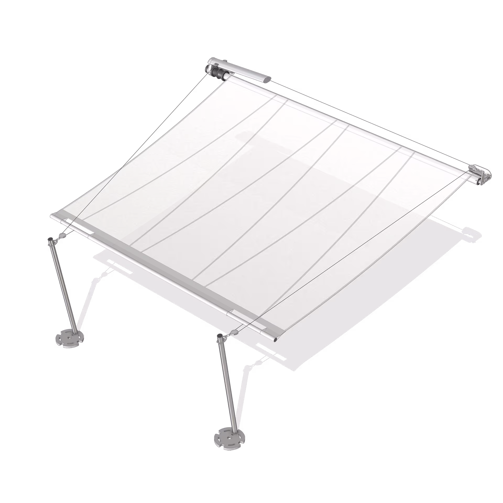 SunSquare single-sided rectangular sail, ideal for shading rectangular or square areas. The shaft is attached to a house wall — which is why it is also known as an awning sail.