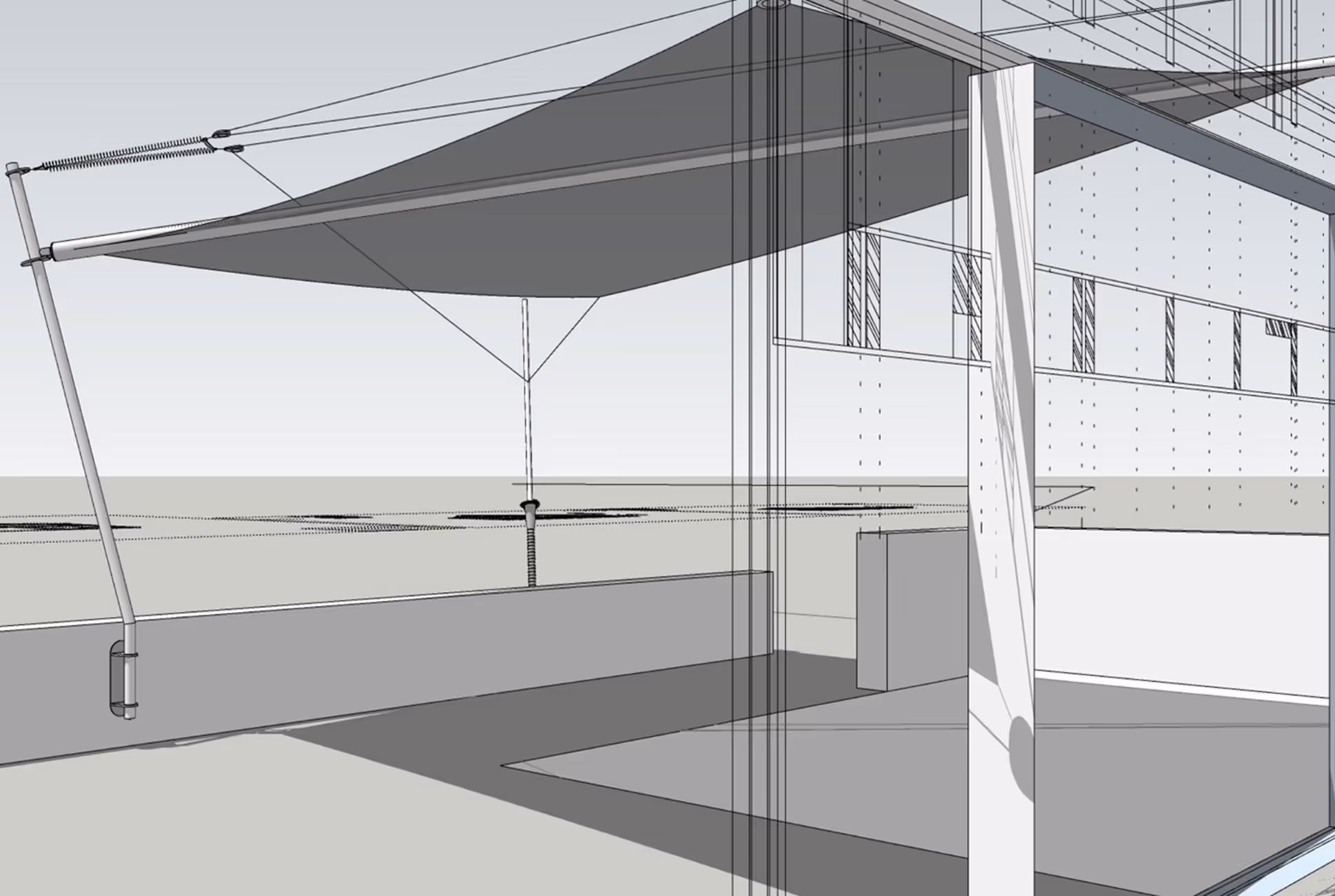 Planungsunterlagen eines Generationen-Wohnen Bauprojekts mit zwei SunSquare Sonnensegeln im Garten.