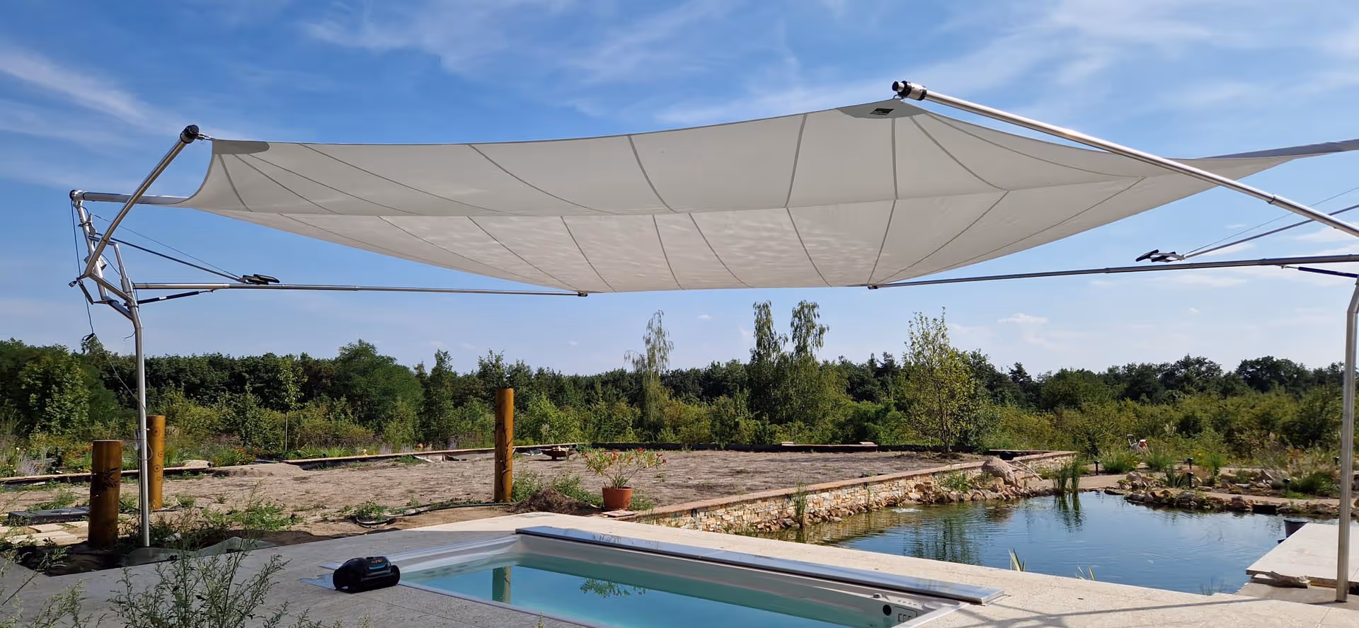 FOLD & ROLL AXIS for garden area with swimming pond