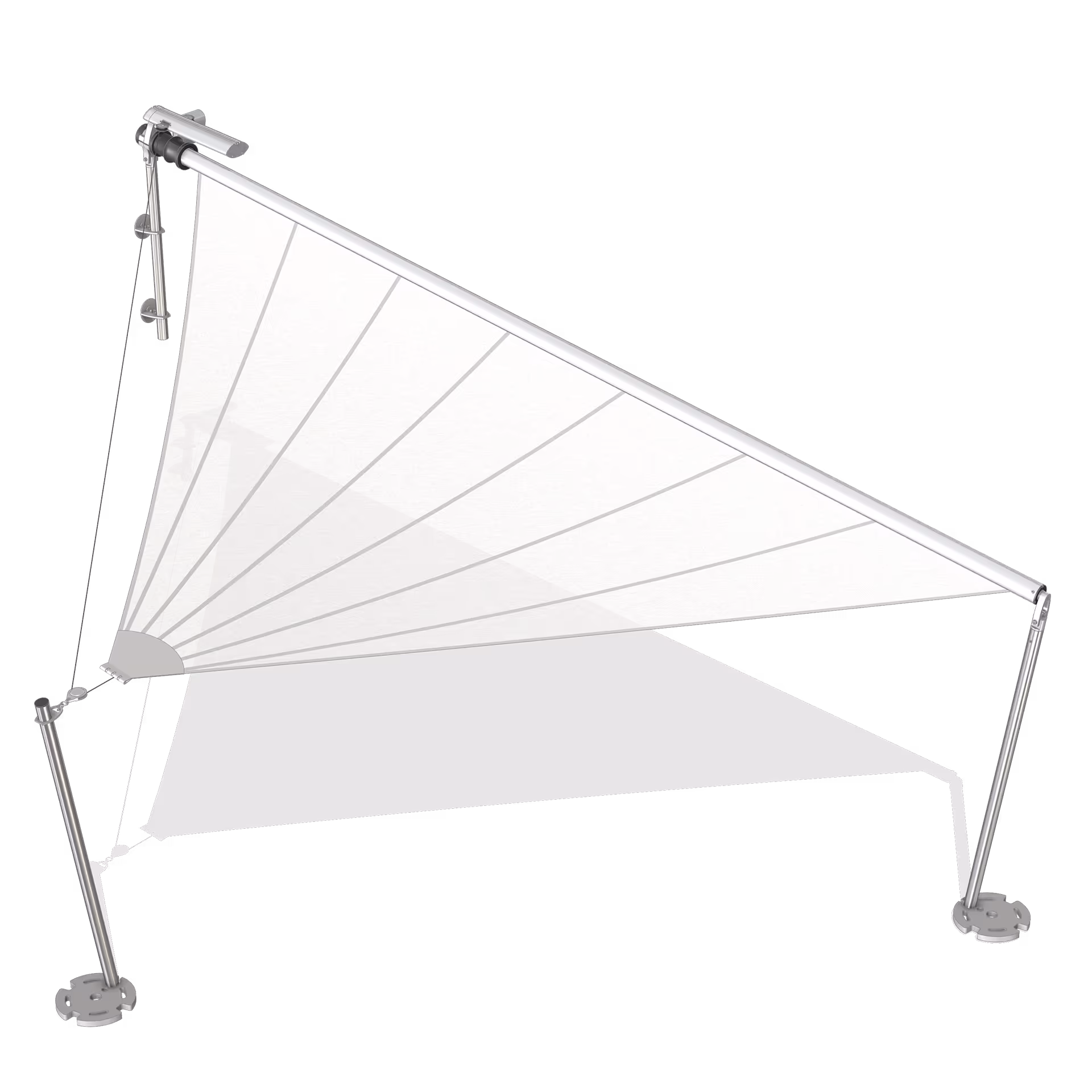A single-sided SunSquare system with a compensator - also known as SQK solo, as the cloth is only unwound from the shaft on one side.