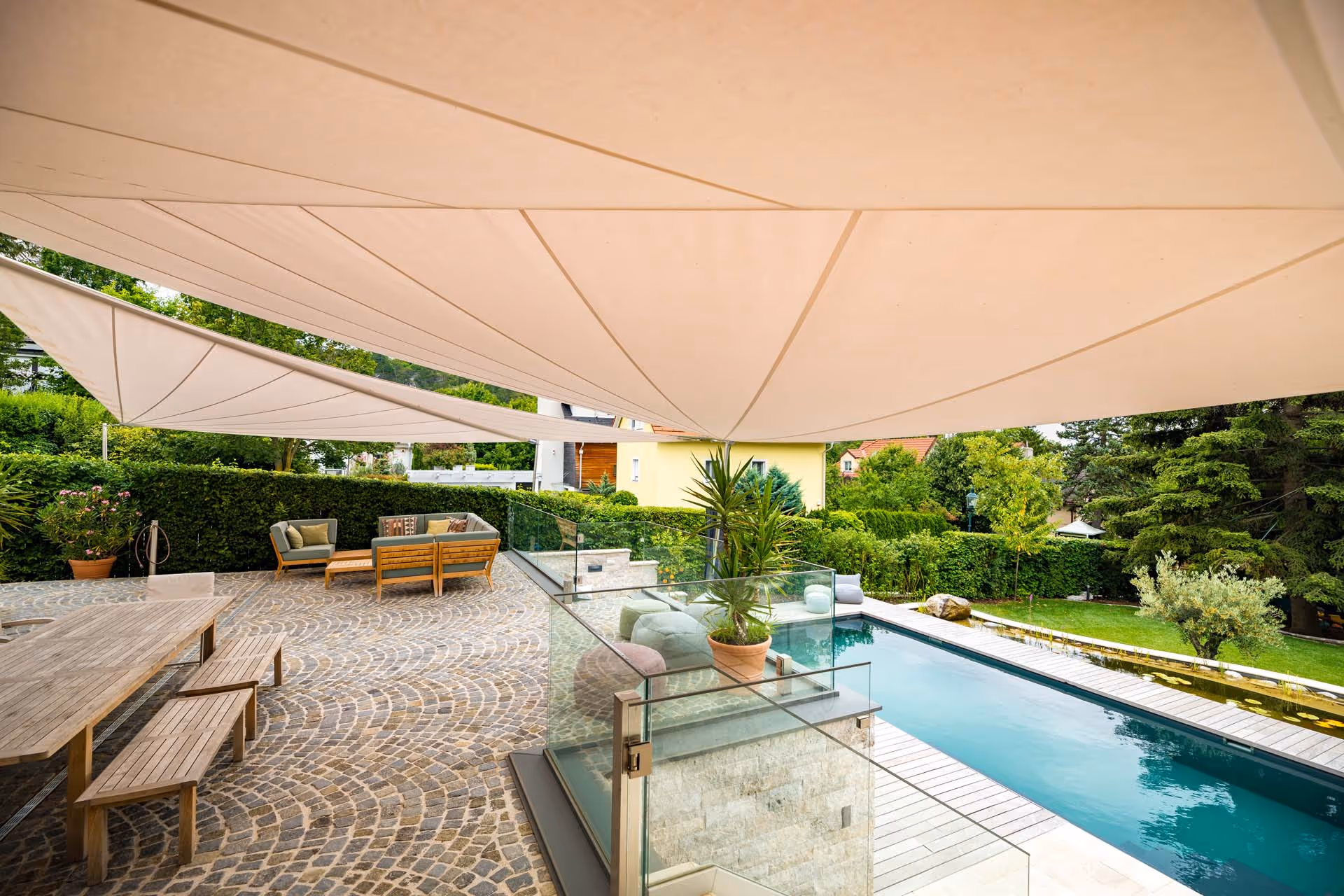 After swimming, you can retreat under the sails and catch your breath.