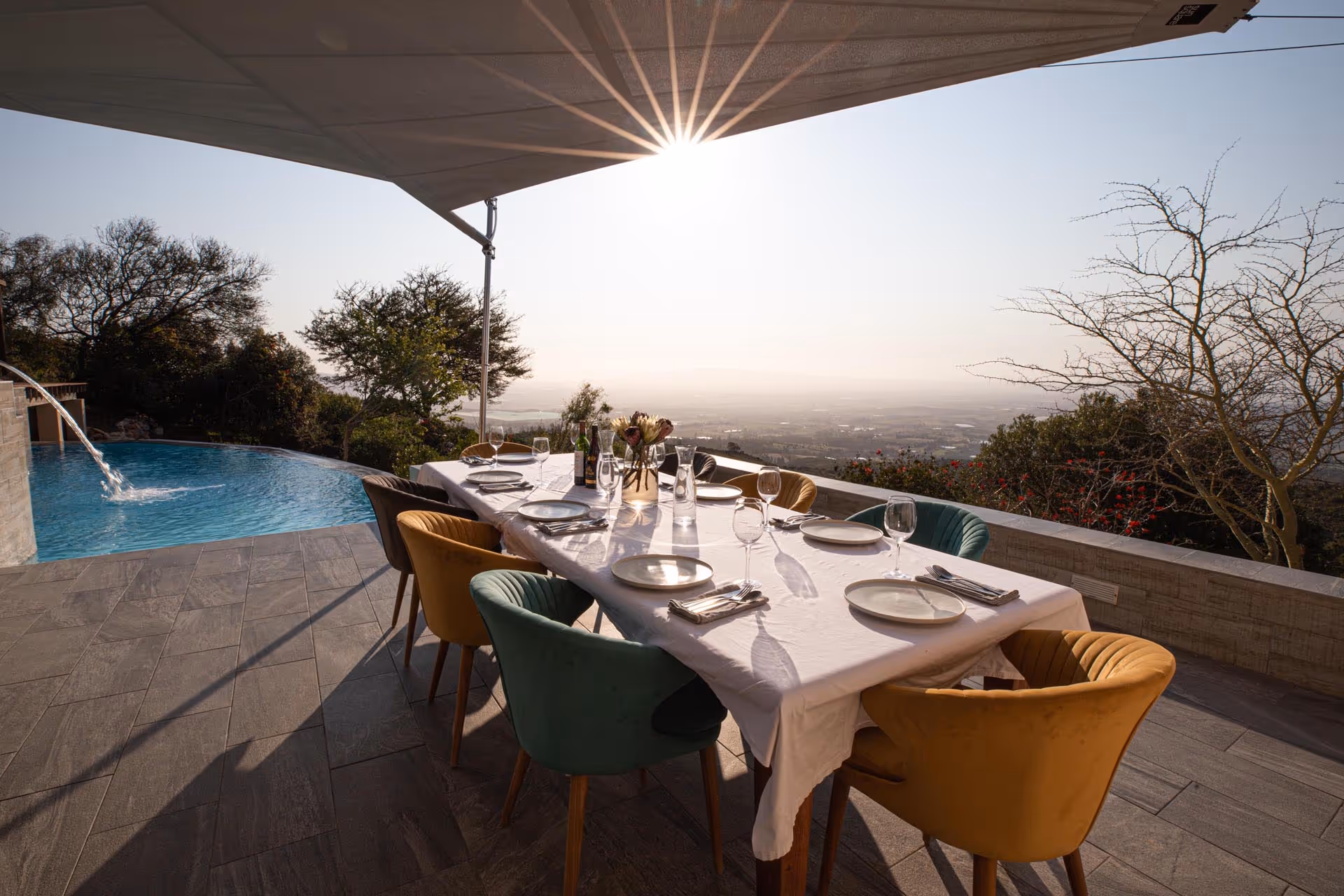 Sunset in Wellington, South Africa, under a SunSquare sun sail.