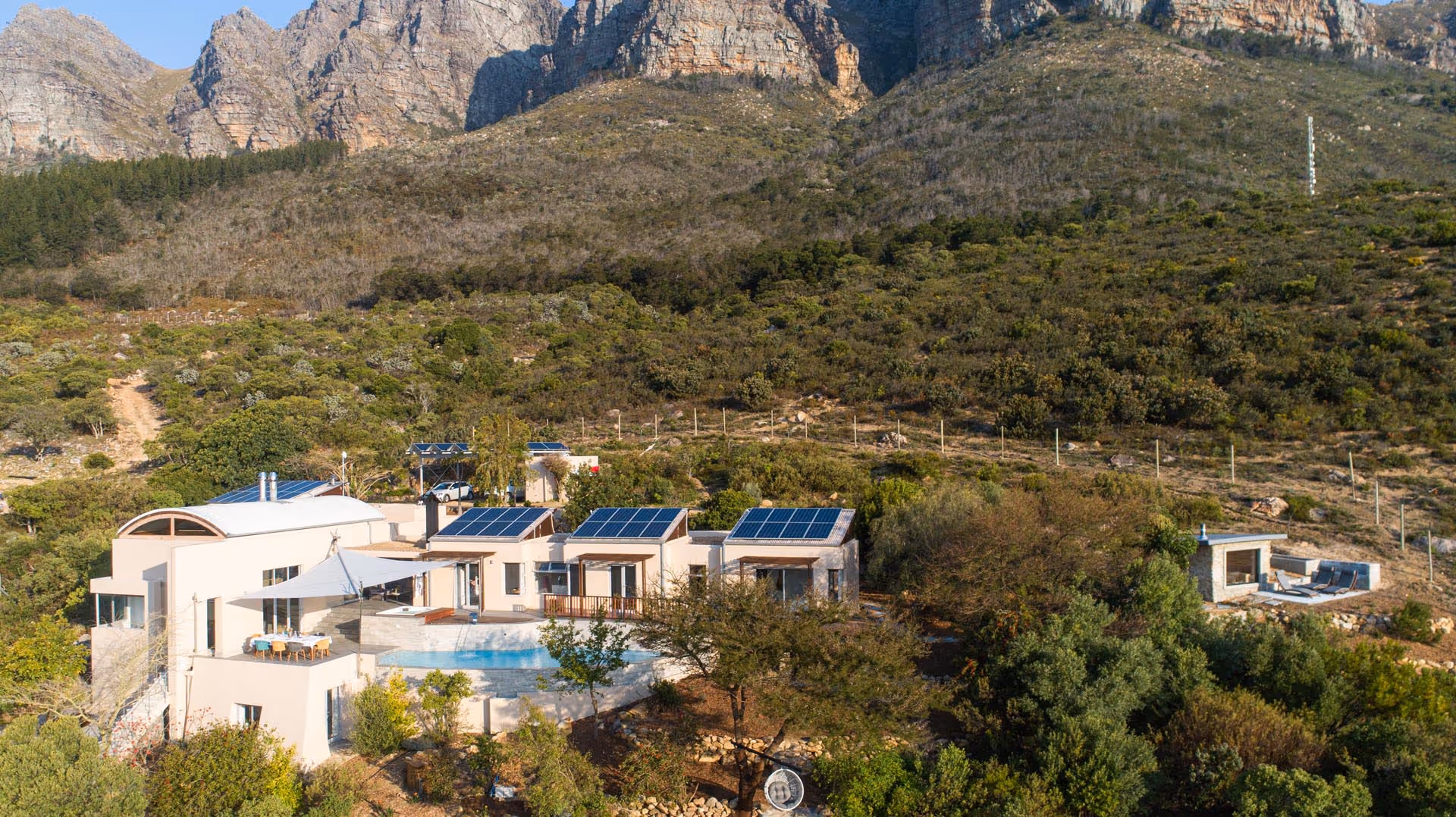 The farm in Cape Town from a distance. You can see the SunSquare sail.